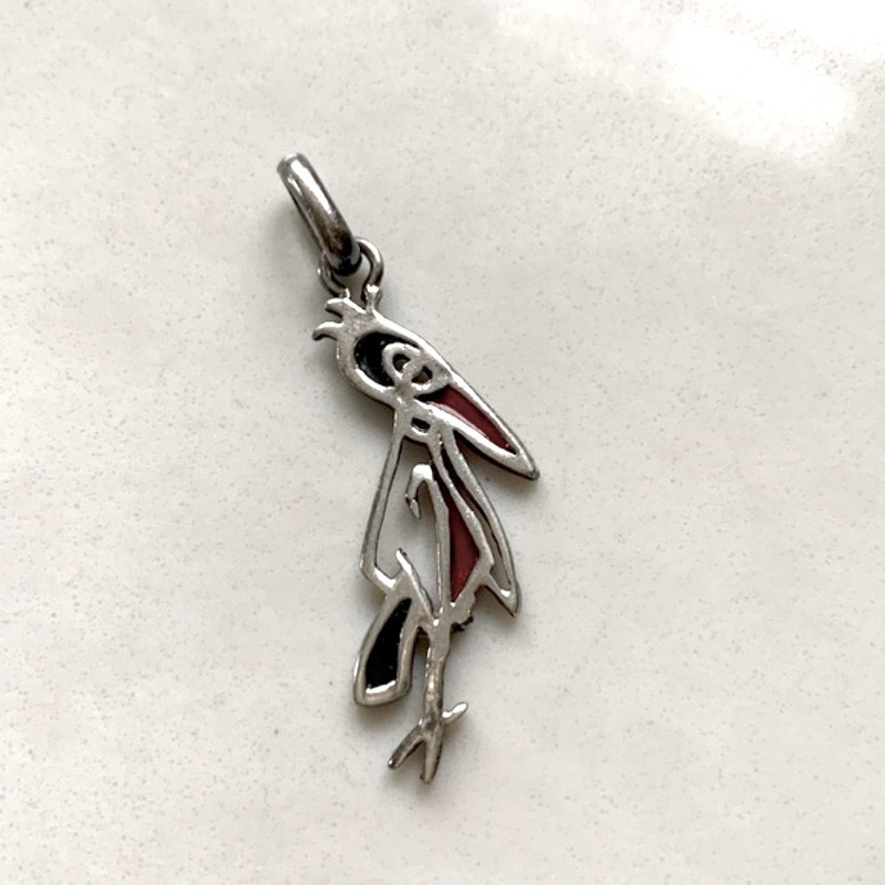 Italian Enamel & Sterling Silver Bird Pendant / Charm